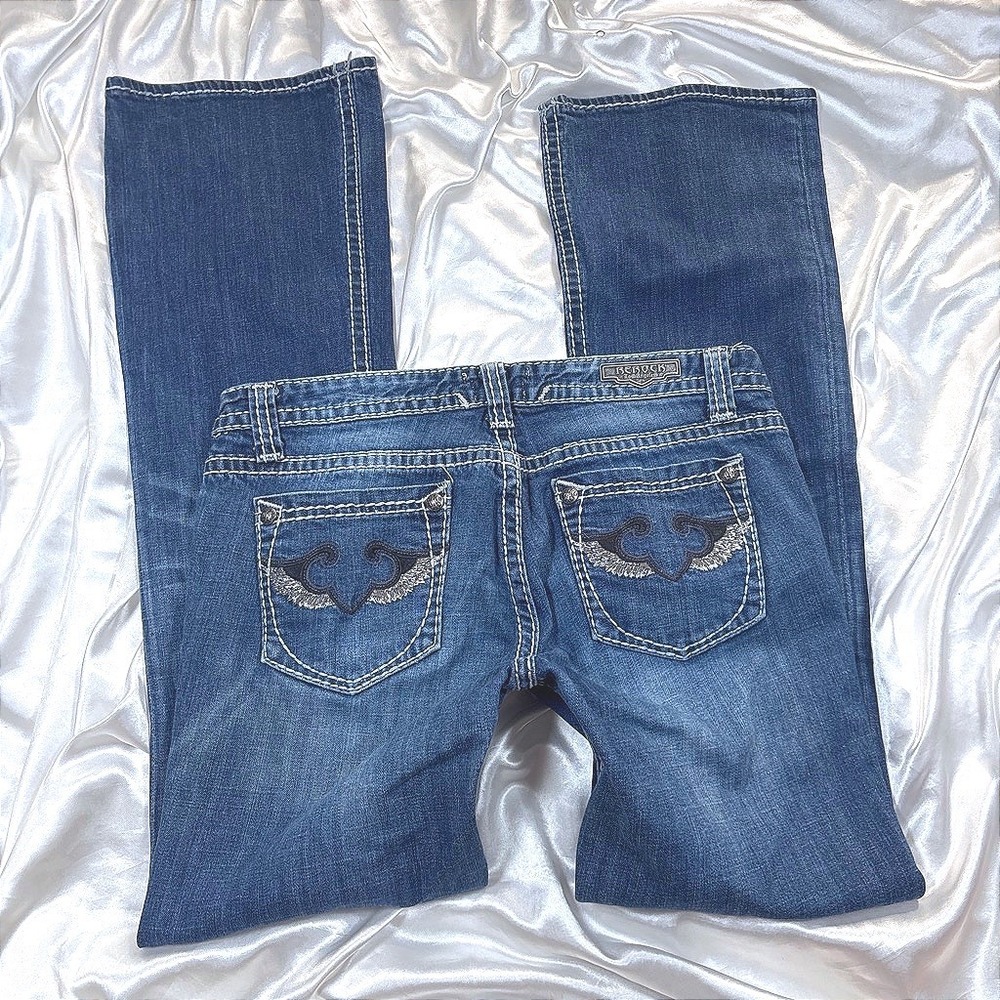 y2k BKE Rock Express Jeans Blue Excellent Bootcut Contrast Stitch Wing Pockets